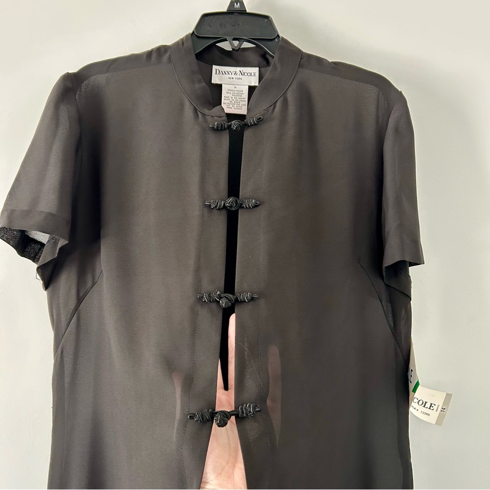 NWT Vintage 1990s-Y2K Danny & Nicole S/S Sheer Longline Blouse w/ Japanese Art - Picture 8 of 12